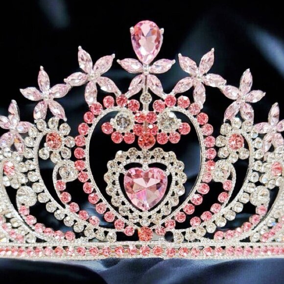 Crystal heart tiara, silver crystal tiara, pink stone tiara, Bridal headpiece main image 6